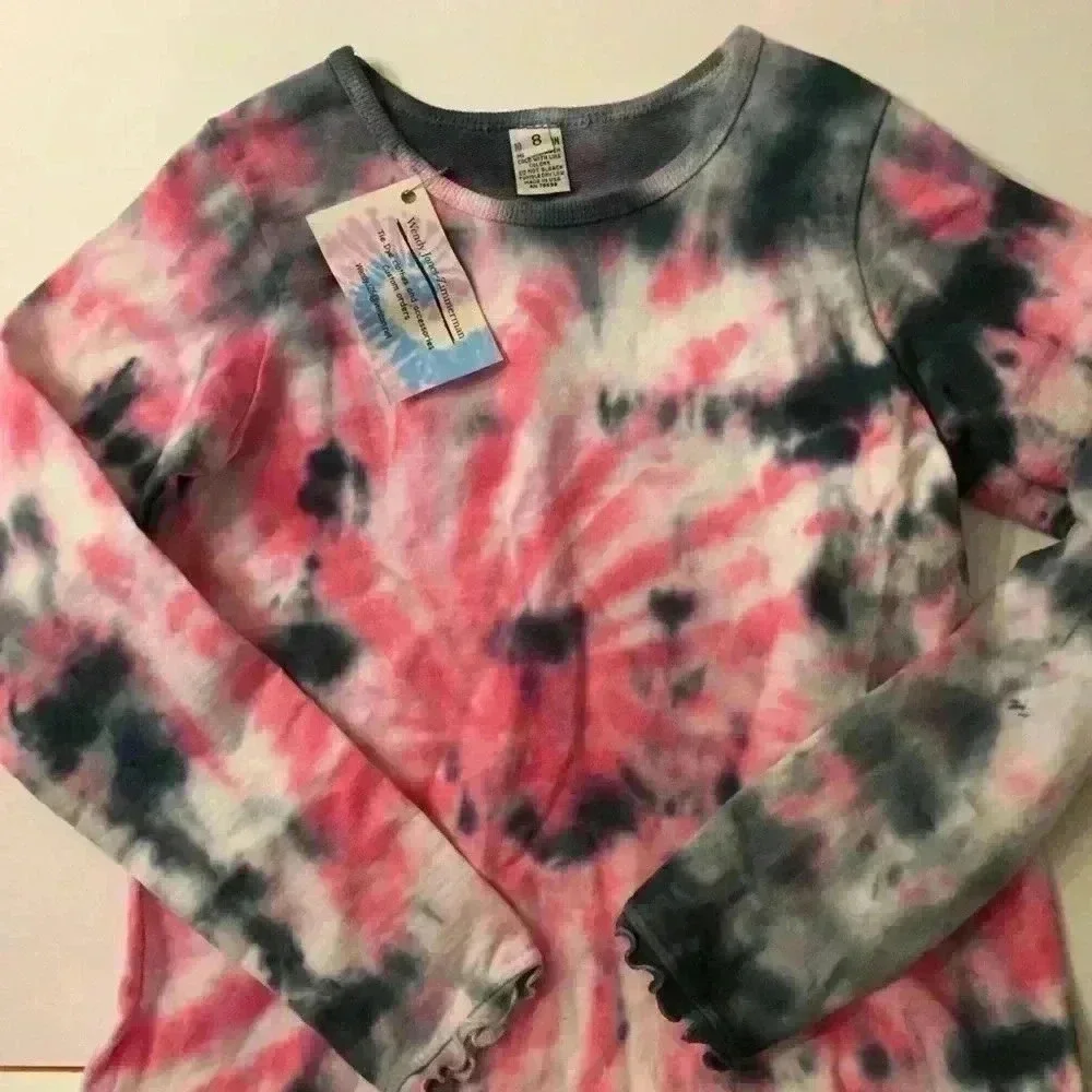 New! Long sleeve Tie dye ruffle Dress girls